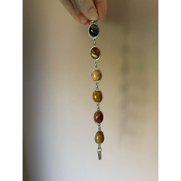 Sterling Silver Link Purple Stichtite Gemstone Bracelet Toggle Clasp Vtg Western - Picture 10 of 16